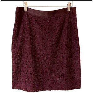 J.Crew Maroon Lace Pencil Skirt Women’s 61% Cotton 39% Nylon Back Zip Closure 6
